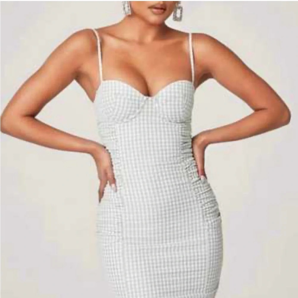Meshki Eileen Gingham Corset Ruched Mini Dress Green White Size XXS